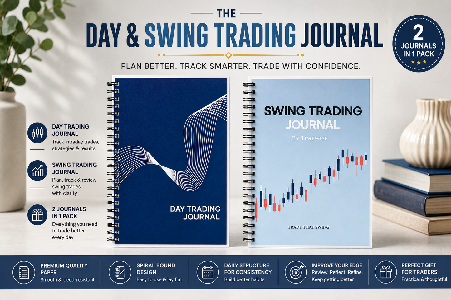 Timewise Trading Bundle Day & Swing Trading Journals A5 Size
