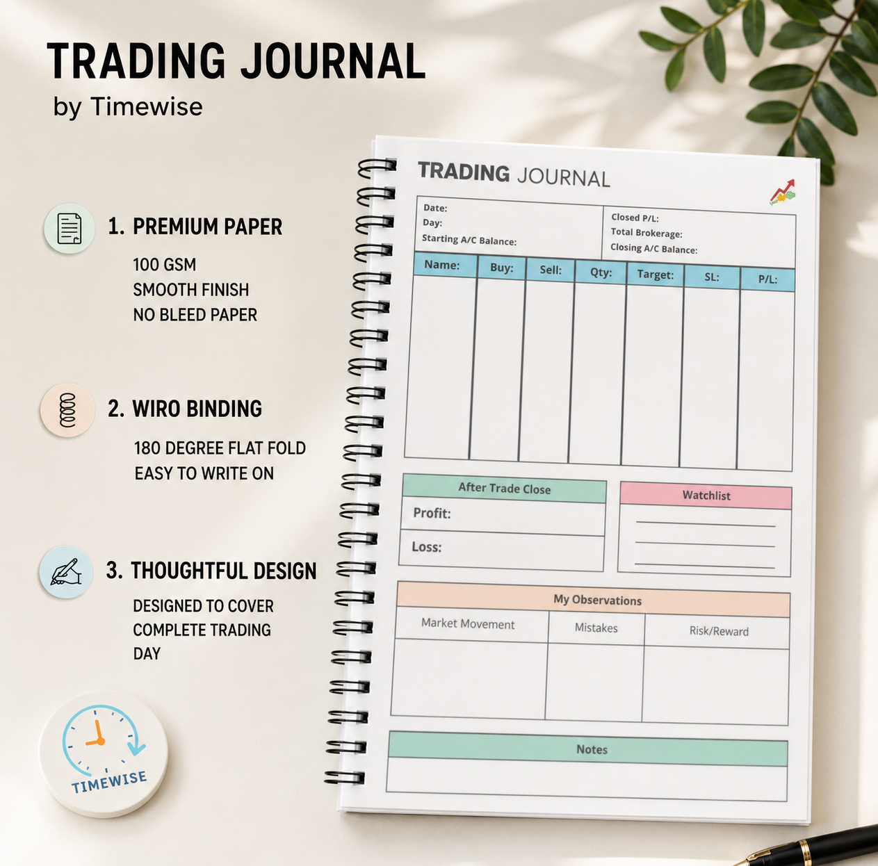 Stock Market Trading Journal Notebook A5 Size Journal 140 Pages