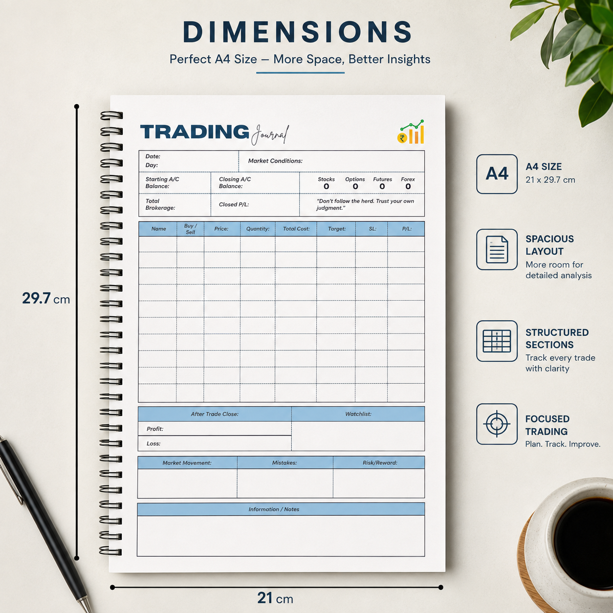 Timewise Stock Market A4 Size Trading Journal Notebook AT