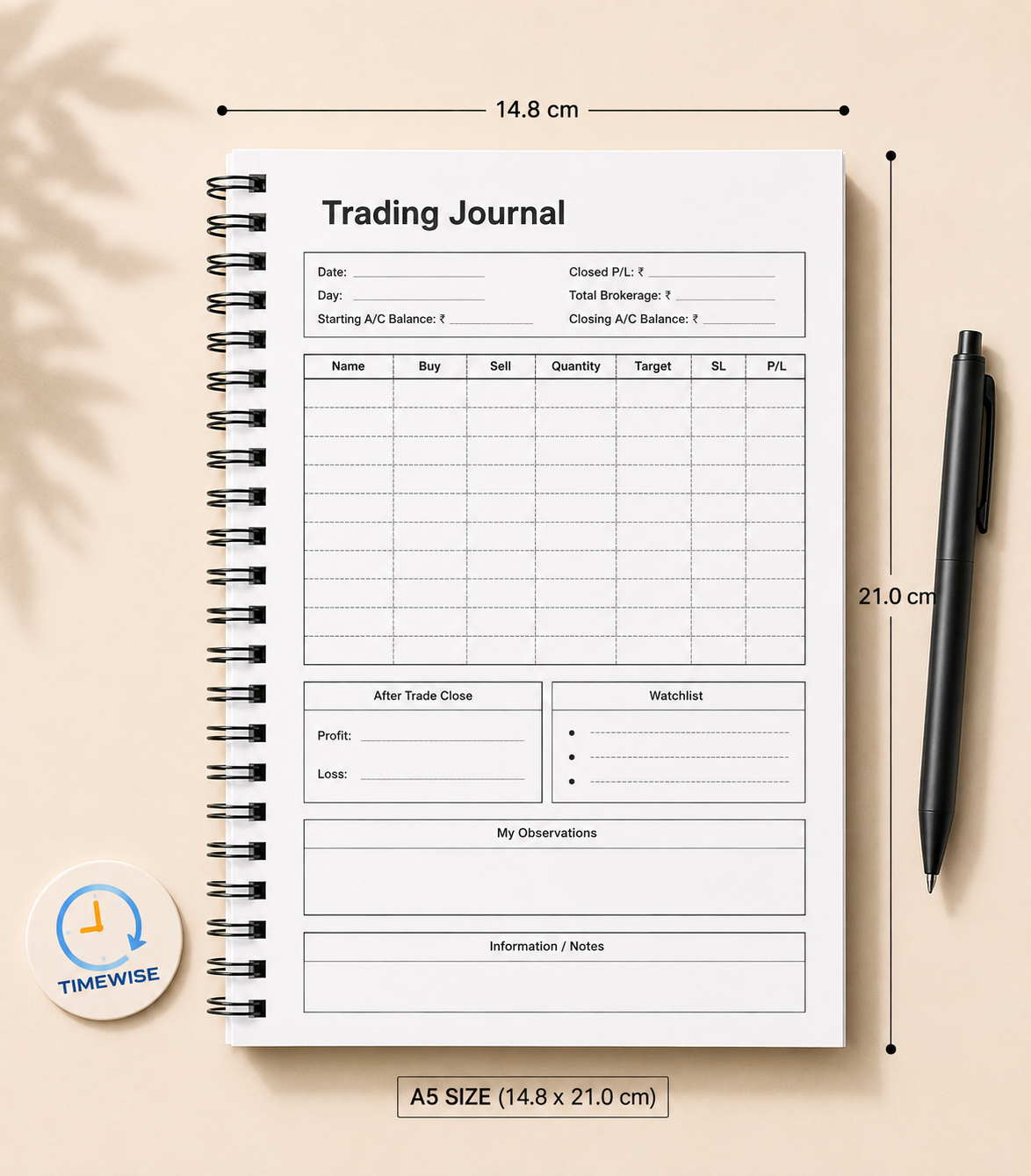 Stock Market Monochrome Trading Journal A5 Size 140 Pages