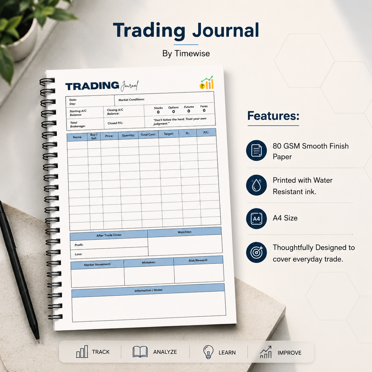 Timewise Stock Market A4 Size Trading Journal Notebook AT