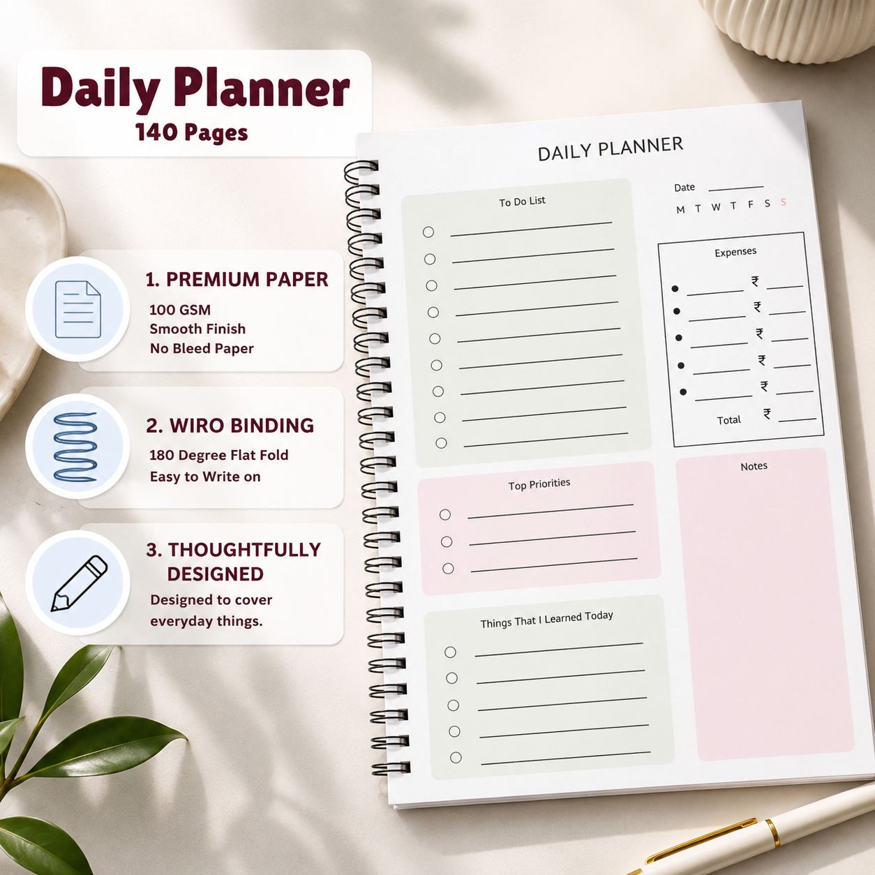 Timewise Minimalist Daily Planner Schedule your Day A5 Size