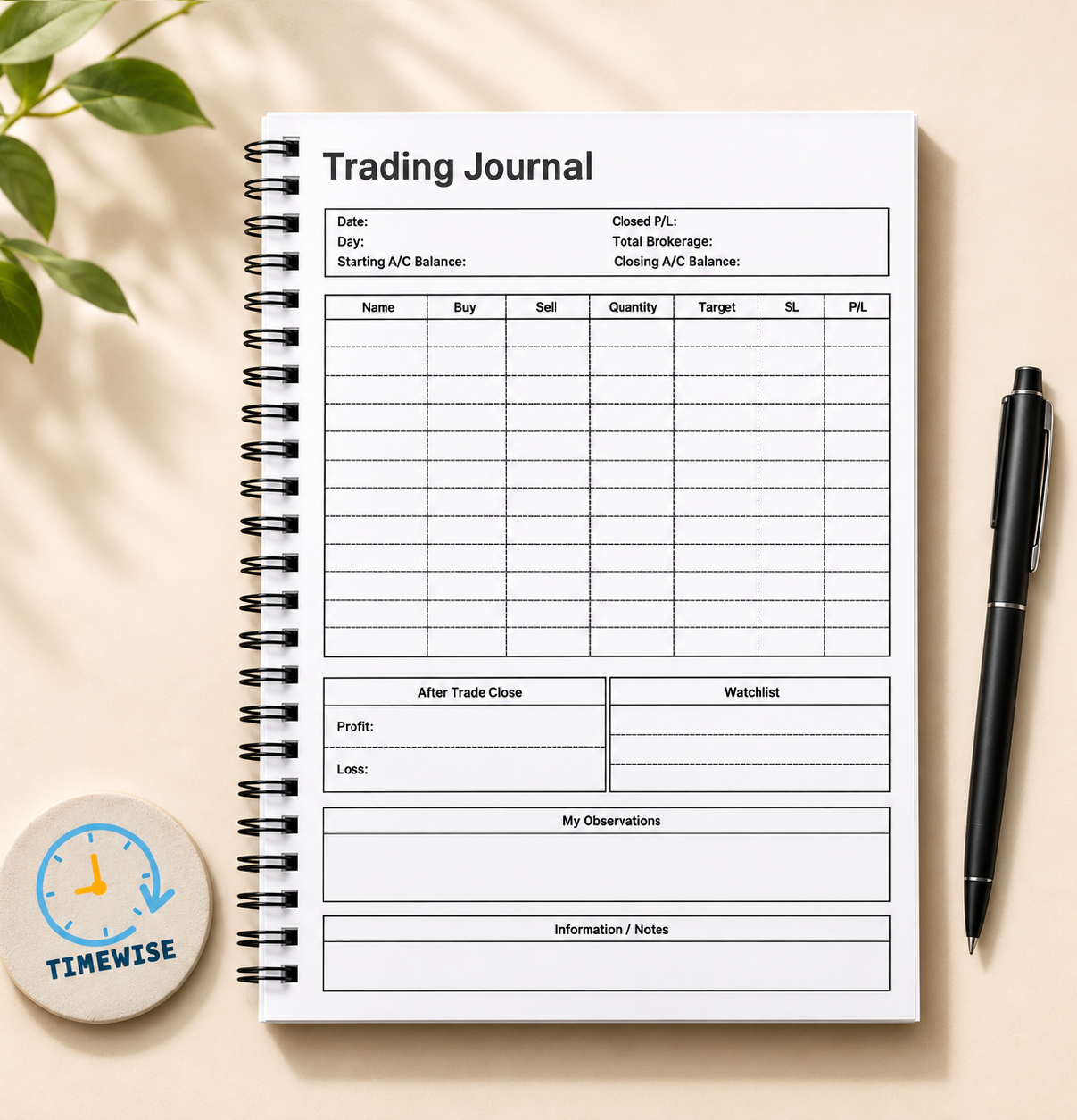 Stock Market Monochrome Trading Journal A5 Size 140 Pages