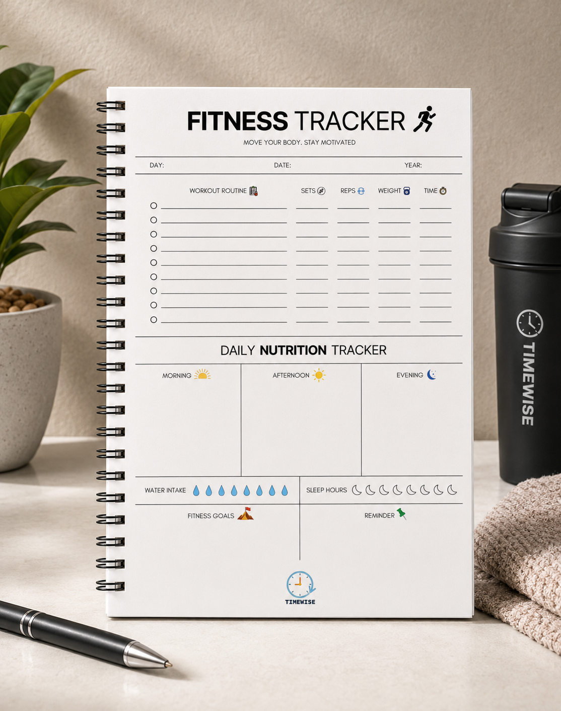 Timewise Fitness Planner Workout Journal A5 Size 140 Pages