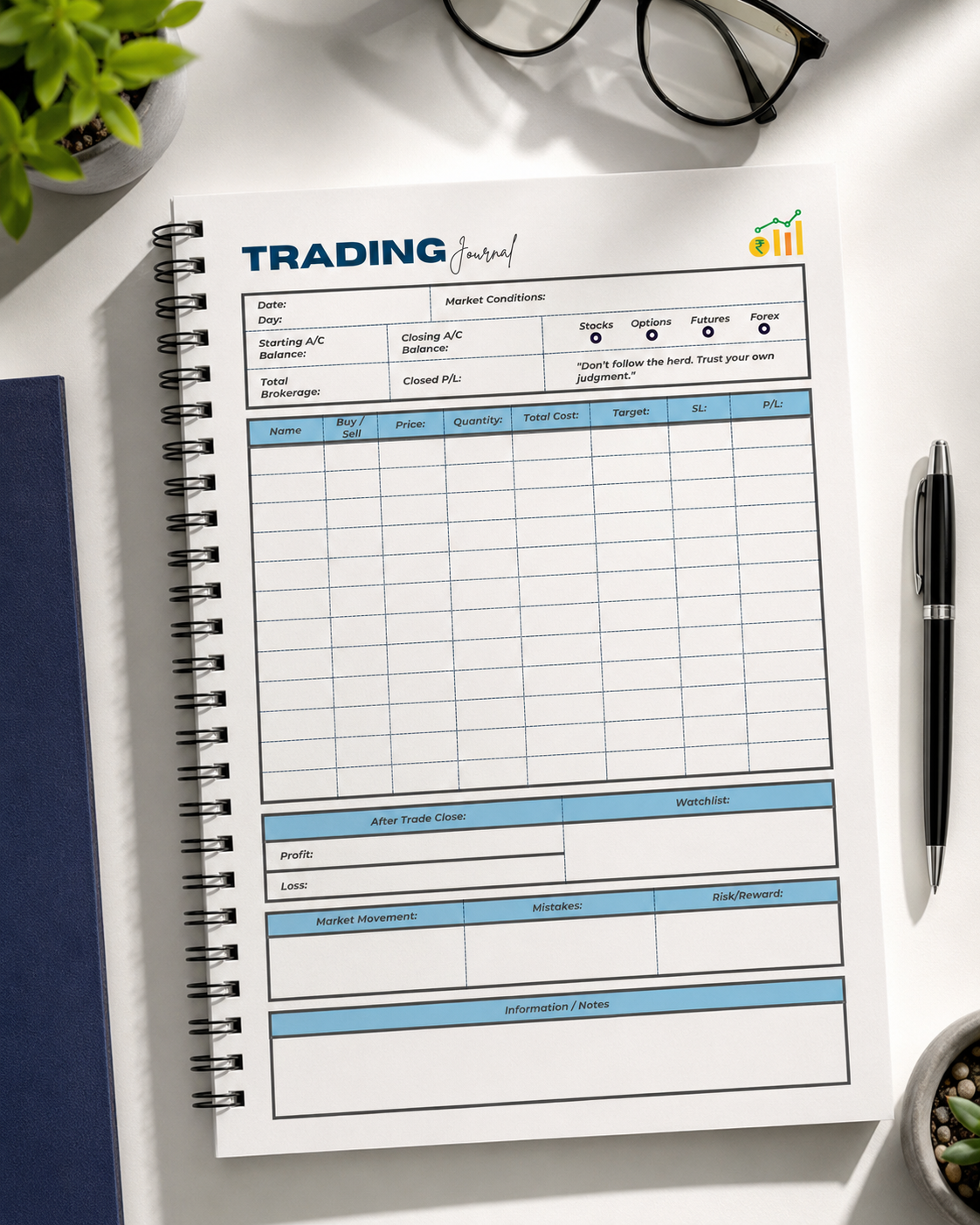 Timewise Stock Market A4 Size Trading Journal Notebook AT