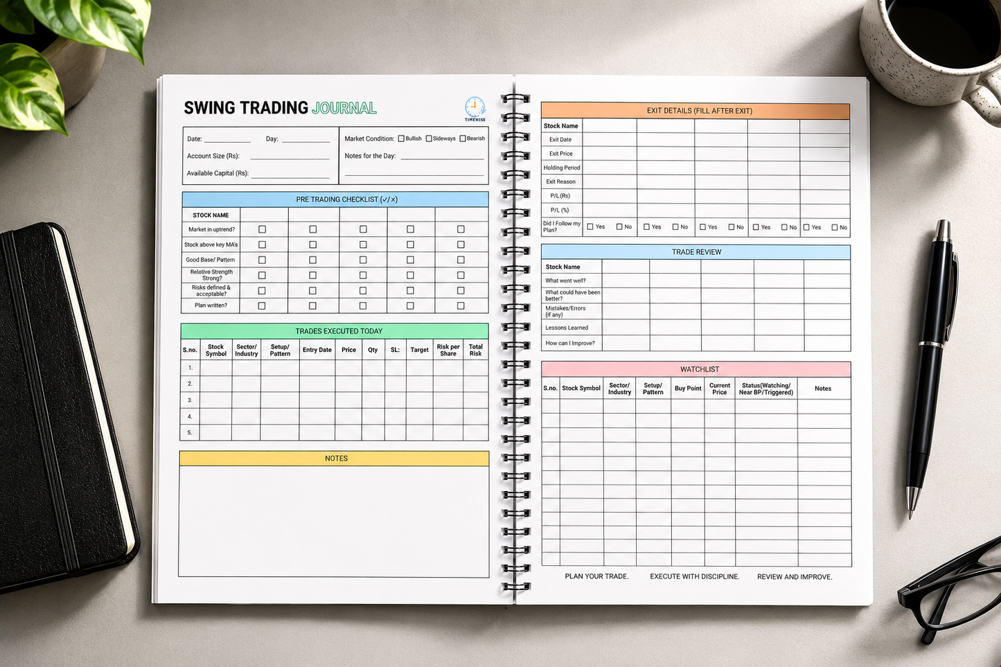 Timewise Stock Market Swing Trading Journal A5 Size