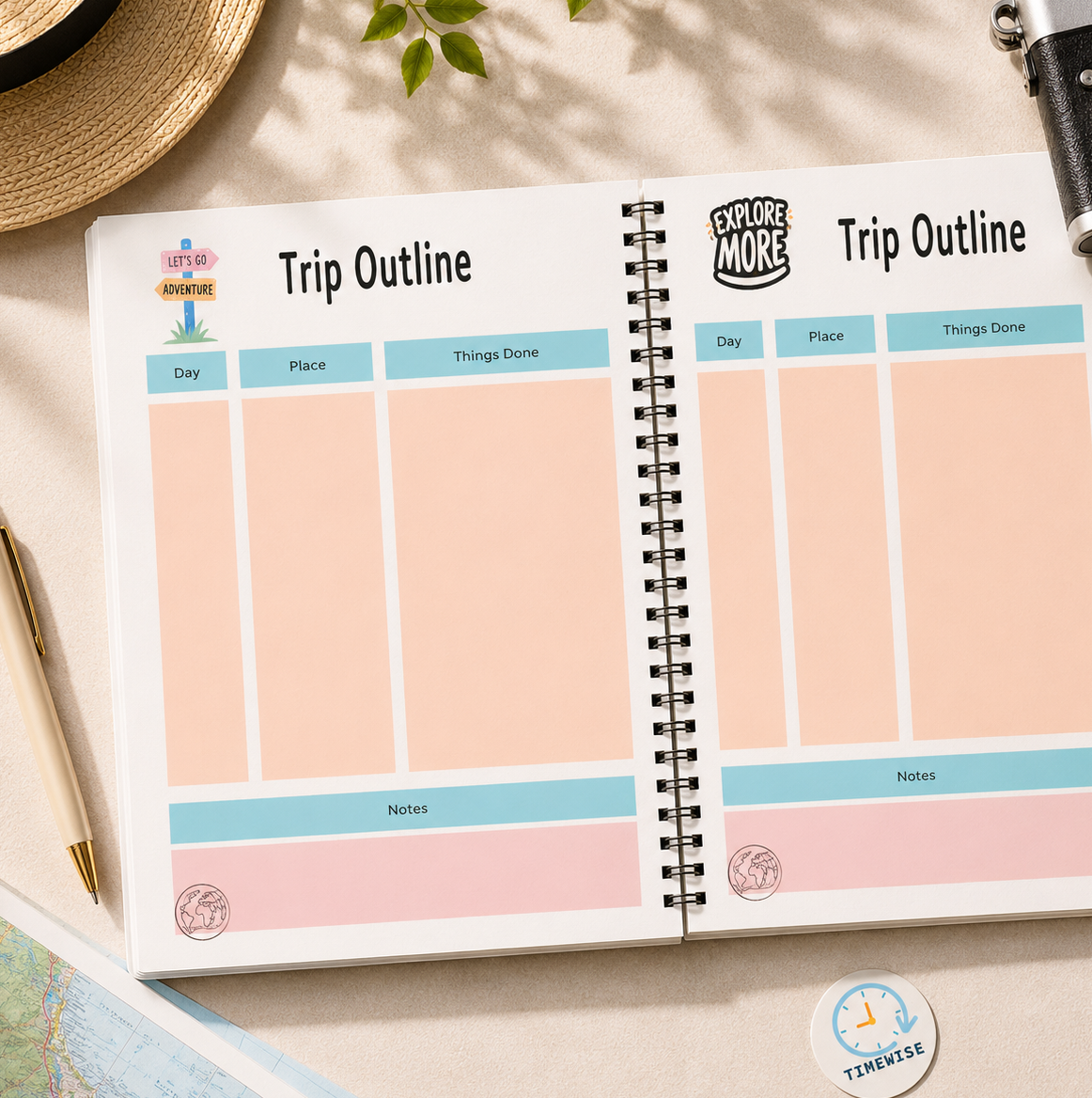 A5 travel journal itinerary planning page