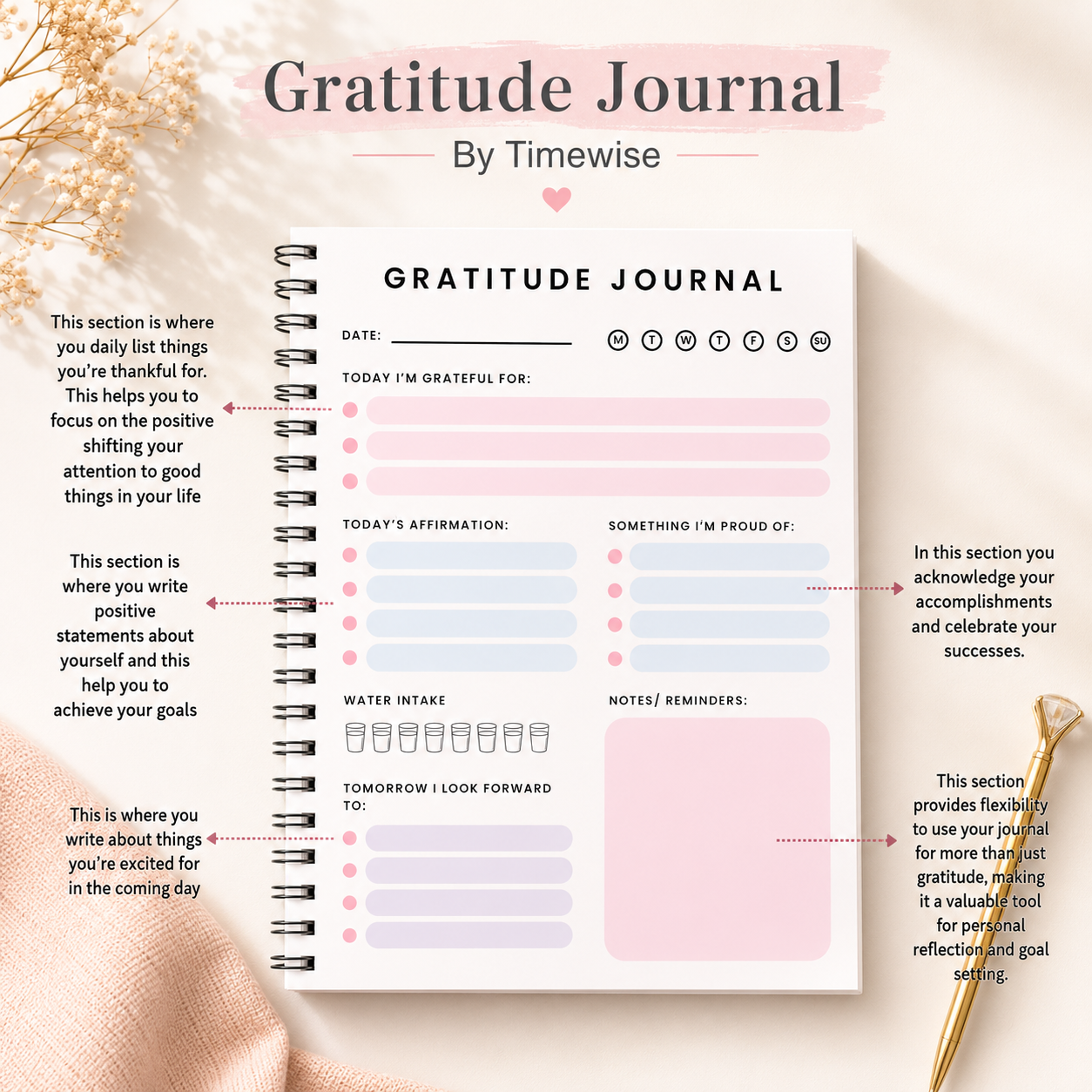Timewise Find More Joy: Daily Gratitude Journal A5 Size 126 Pages